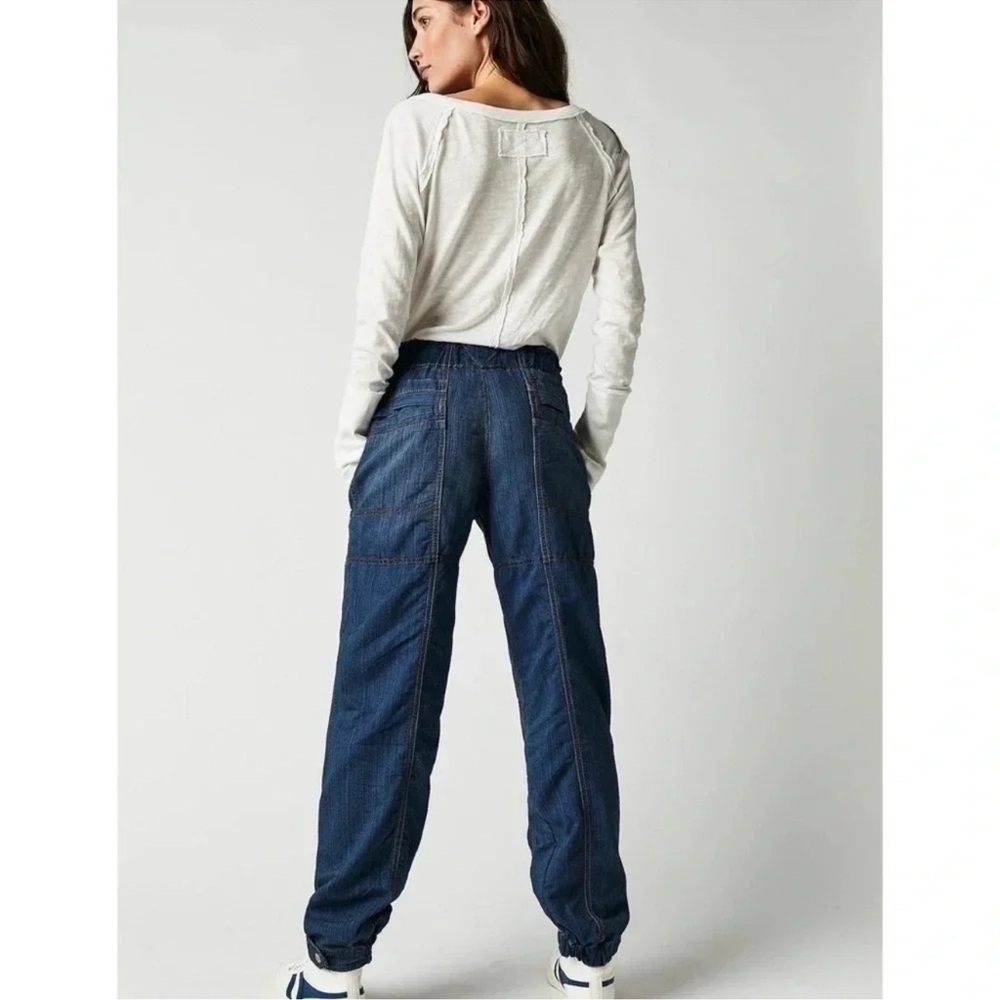 New Free People Angelo Denim Pull On Jeans Pants Drawstring Slouchy We The Free - Picture 13 of 14